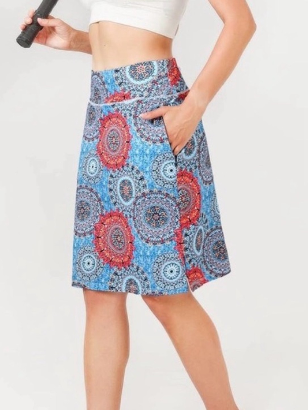 Mcedar Knee Length Skort Zipper Pockets UV Protection blue medallion size med